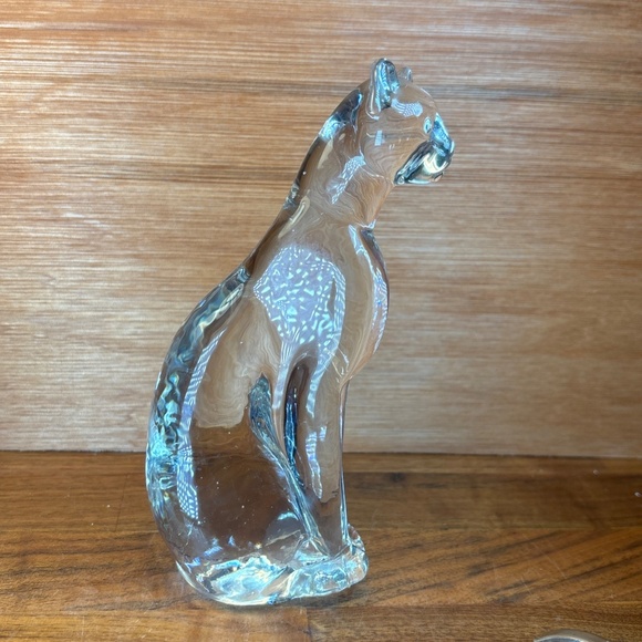 Crystal Clear Cat Figurine Art Glass 6.25” x 3”Sitting Regal Cat Sphinx Like - Picture 4 of 8